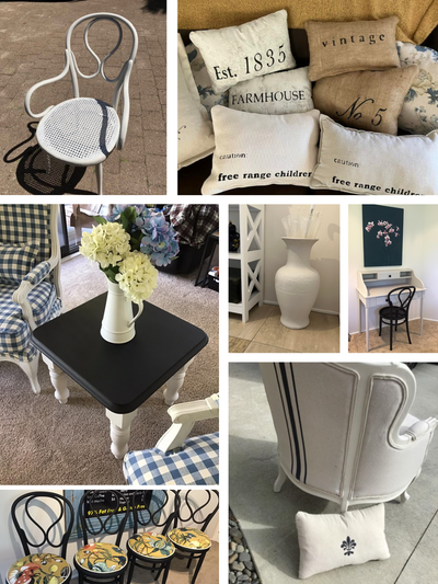 From painted chairs, cushions, restyled coffee tables to decor... Seeing things differently with Artisan Paints has definitely been mastered by Lisa C