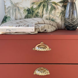 Filing cabinet painted in Autumn Rust Velvet Luxe – earthy burnt orange finish