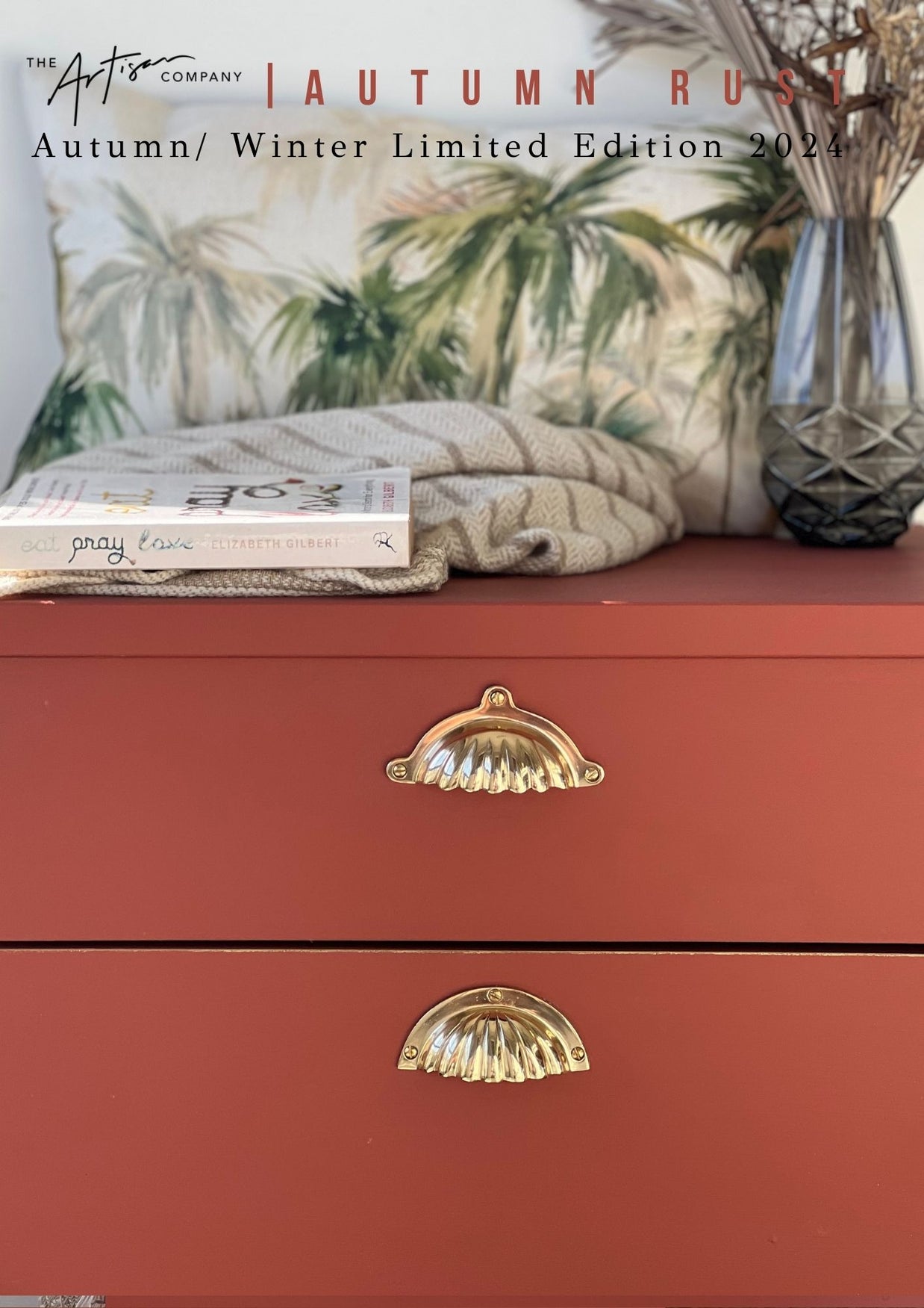 Modern boho furniture makeover using Autumn Rust decorative chalk paint