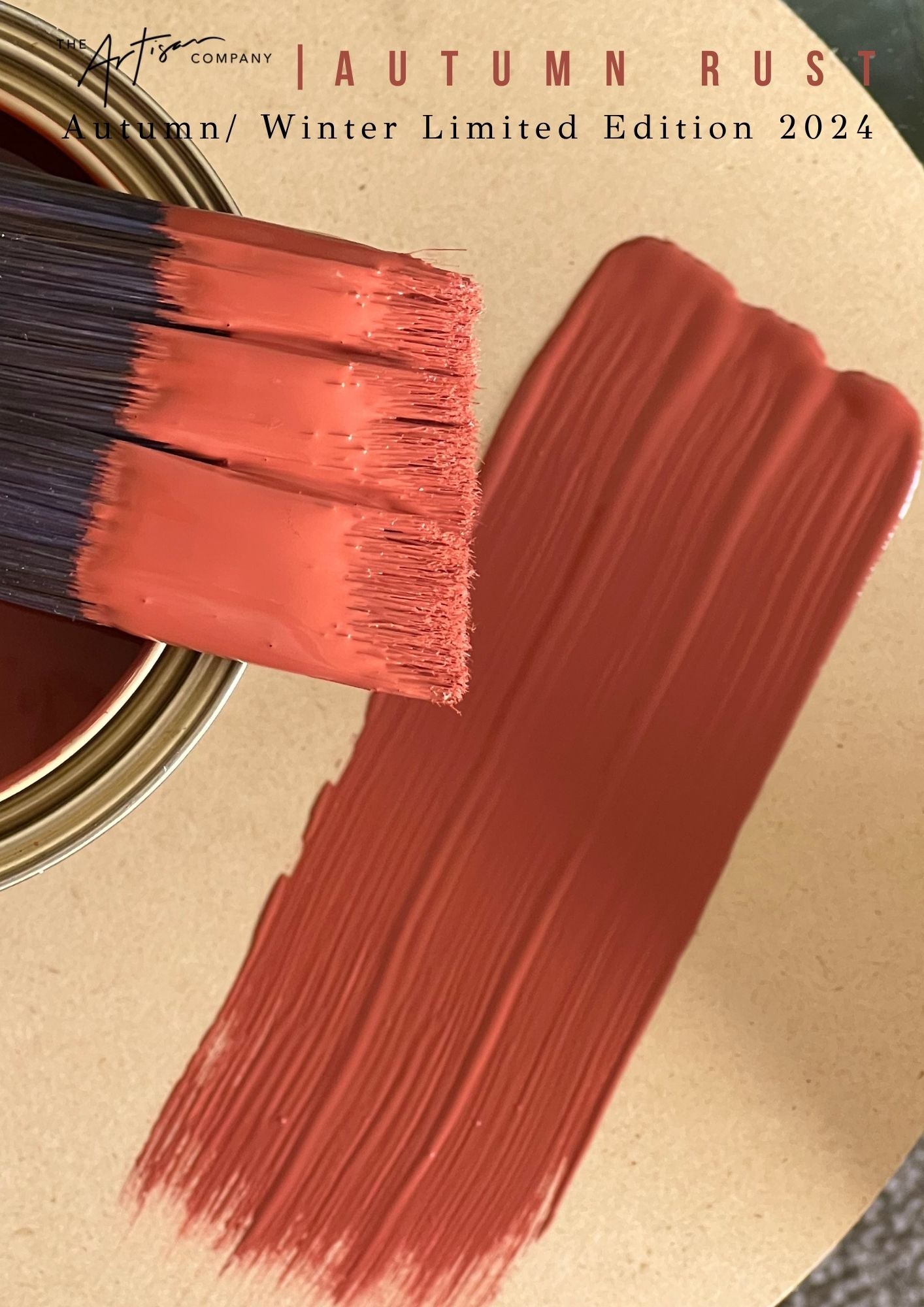 Open tin of Autumn Rust chalk paint – warm orange-brown artisan colour