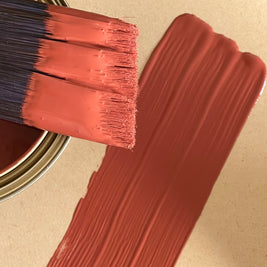 Open tin of Autumn Rust chalk paint – warm orange-brown artisan colour