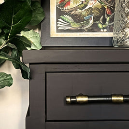 Statement bedside in Midnight Brew wall paint – rich earthy tone in low light