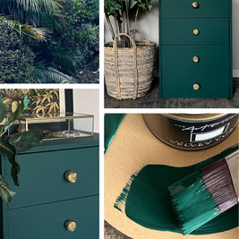 Artisan green Velvet Luxe – Botanic Ink styled with metallic accents and rattan