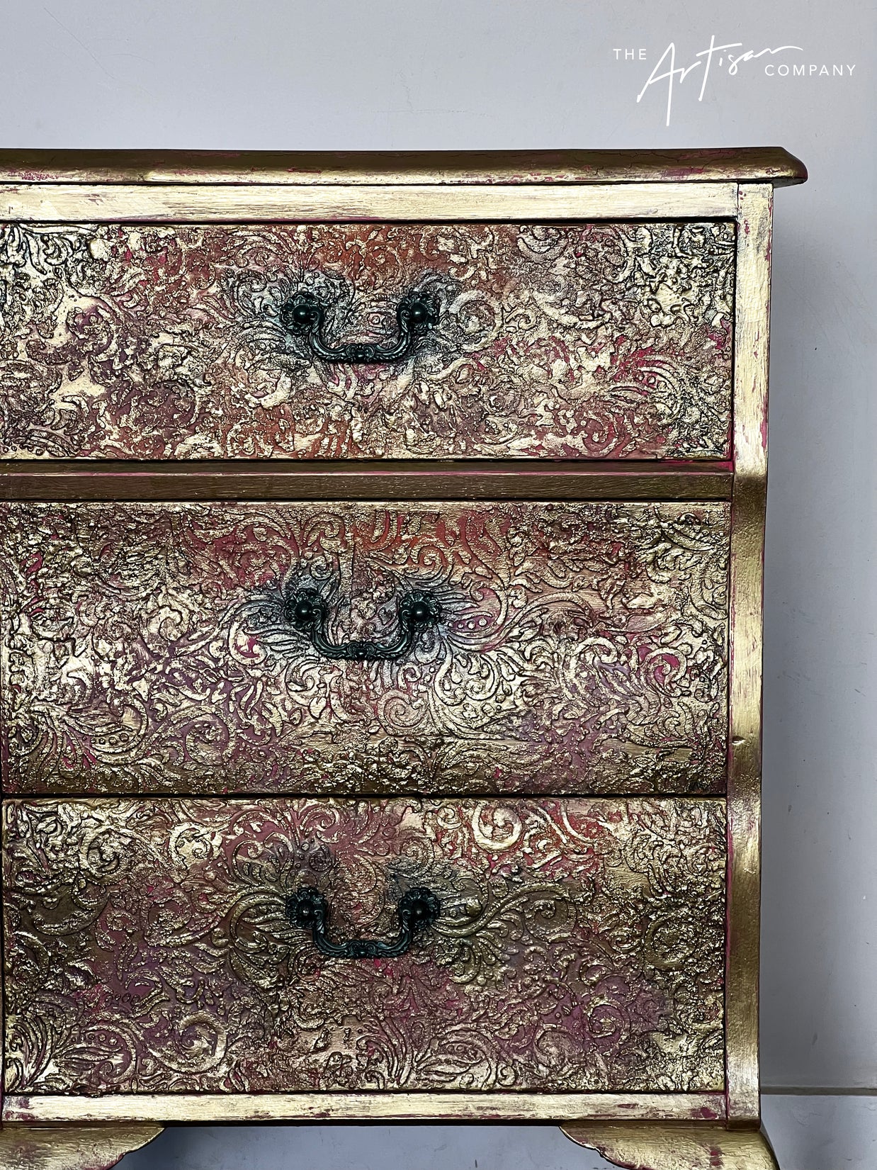 Not For Sale - Commission Bedside in Artisan stone stencil and Metallic Alchemy