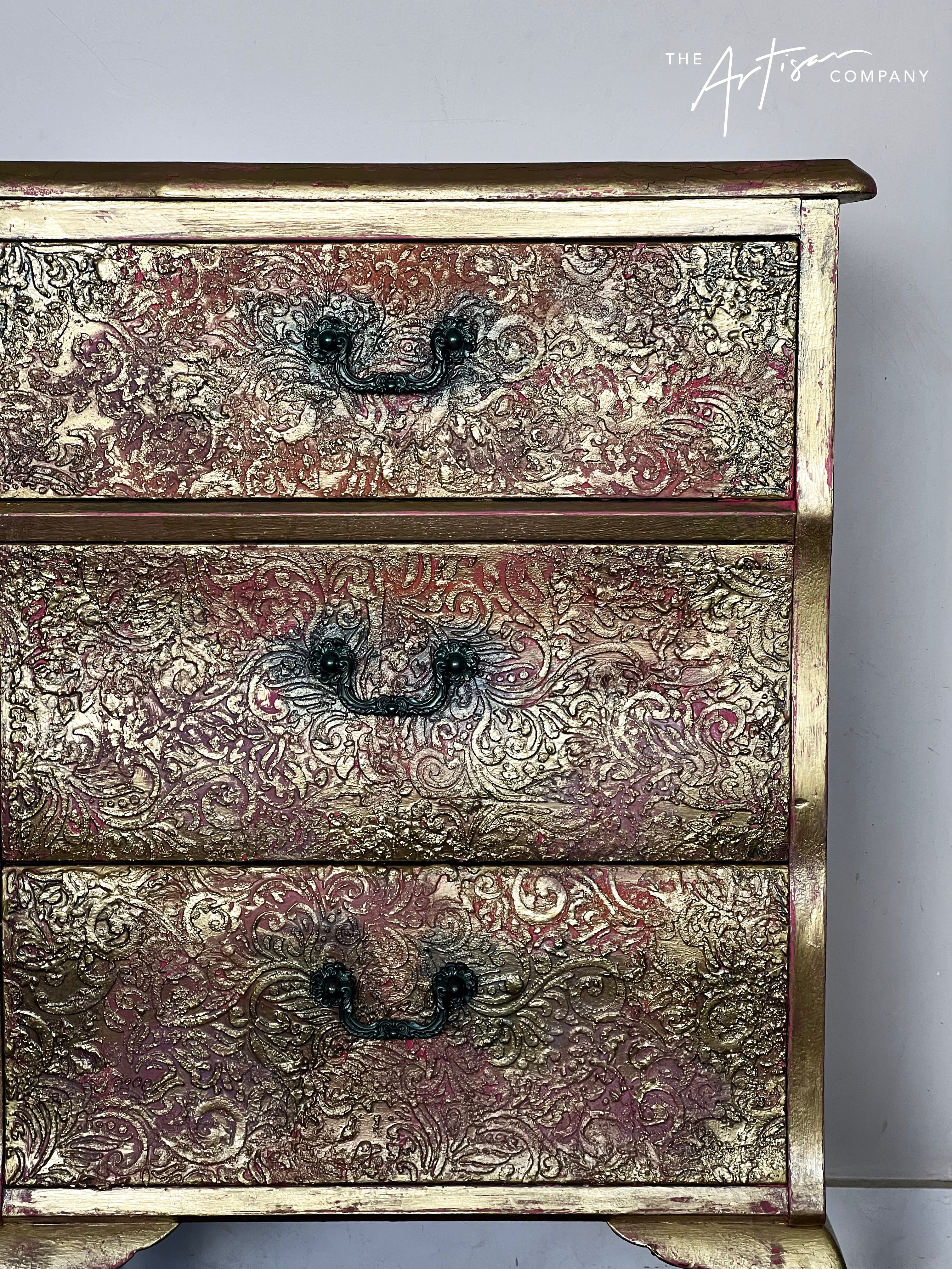 Not For Sale - Commission Bedside in Artisan stone stencil and Metallic Alchemy