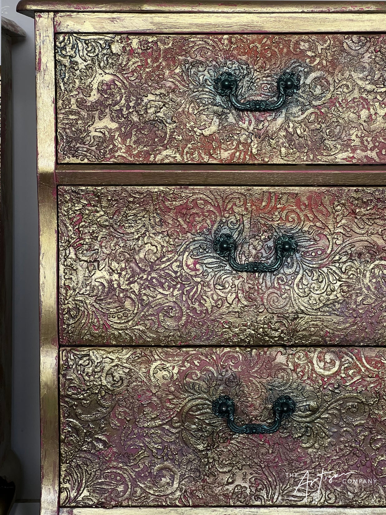 Not For Sale - Commission Bedside in Artisan stone stencil and Metallic Alchemy