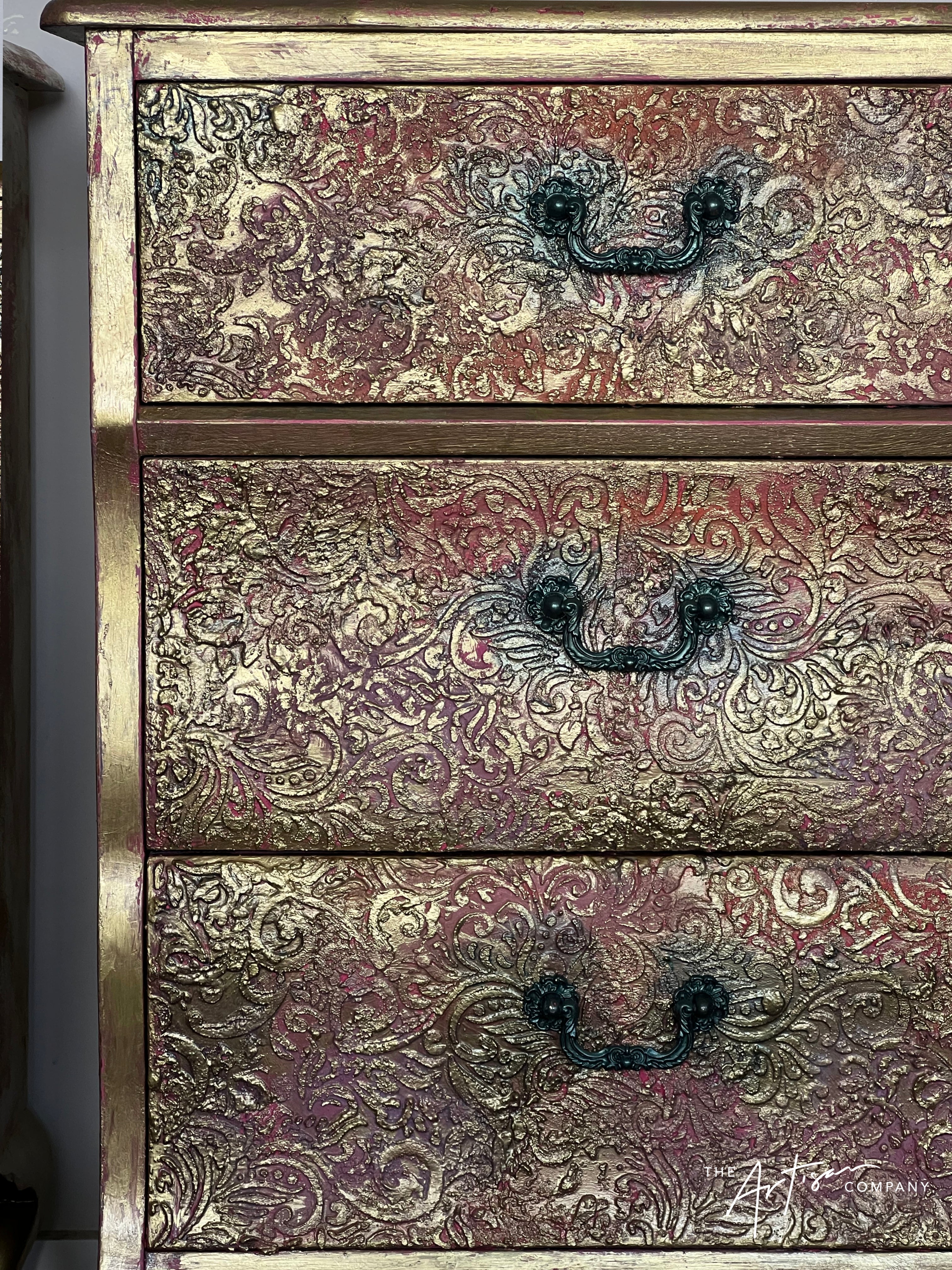 Not For Sale - Commission Bedside in Artisan stone stencil and Metallic Alchemy