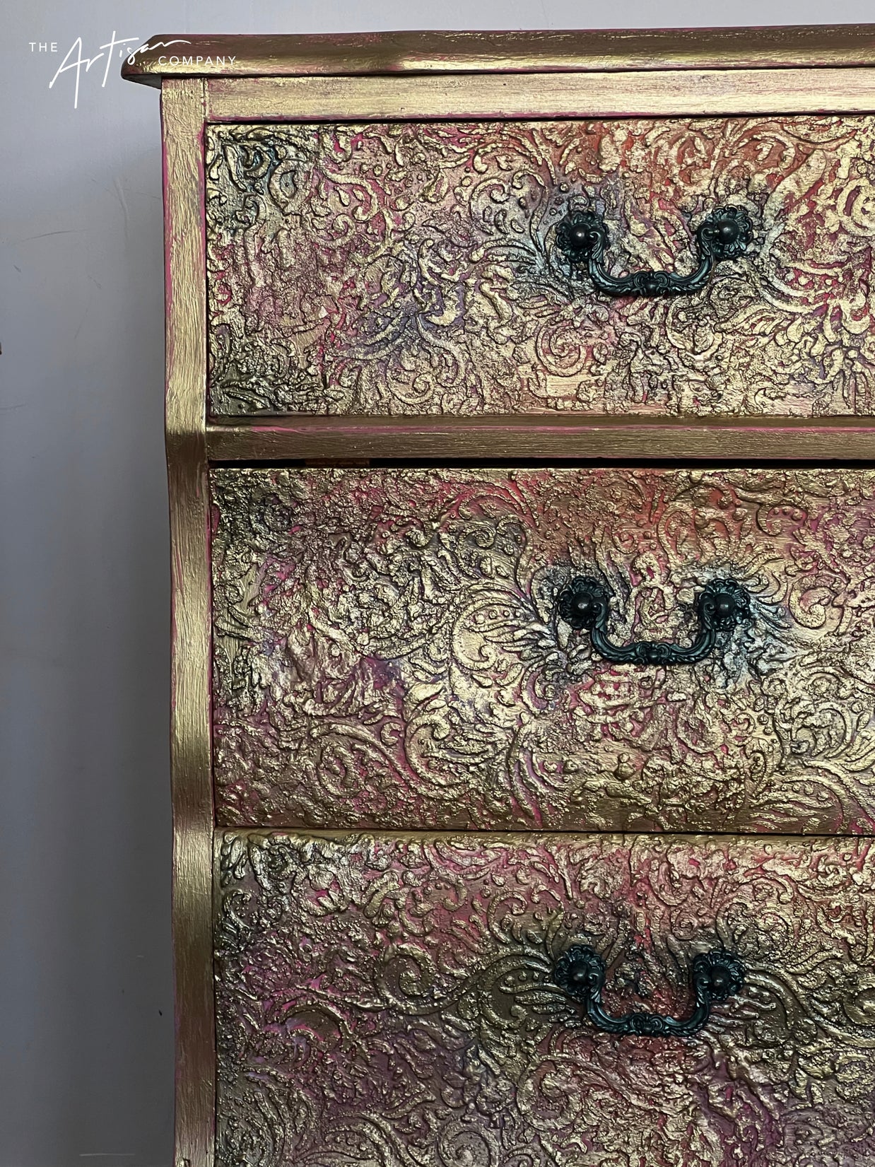 Not For Sale - Commission Bedside in Artisan stone stencil and Metallic Alchemy