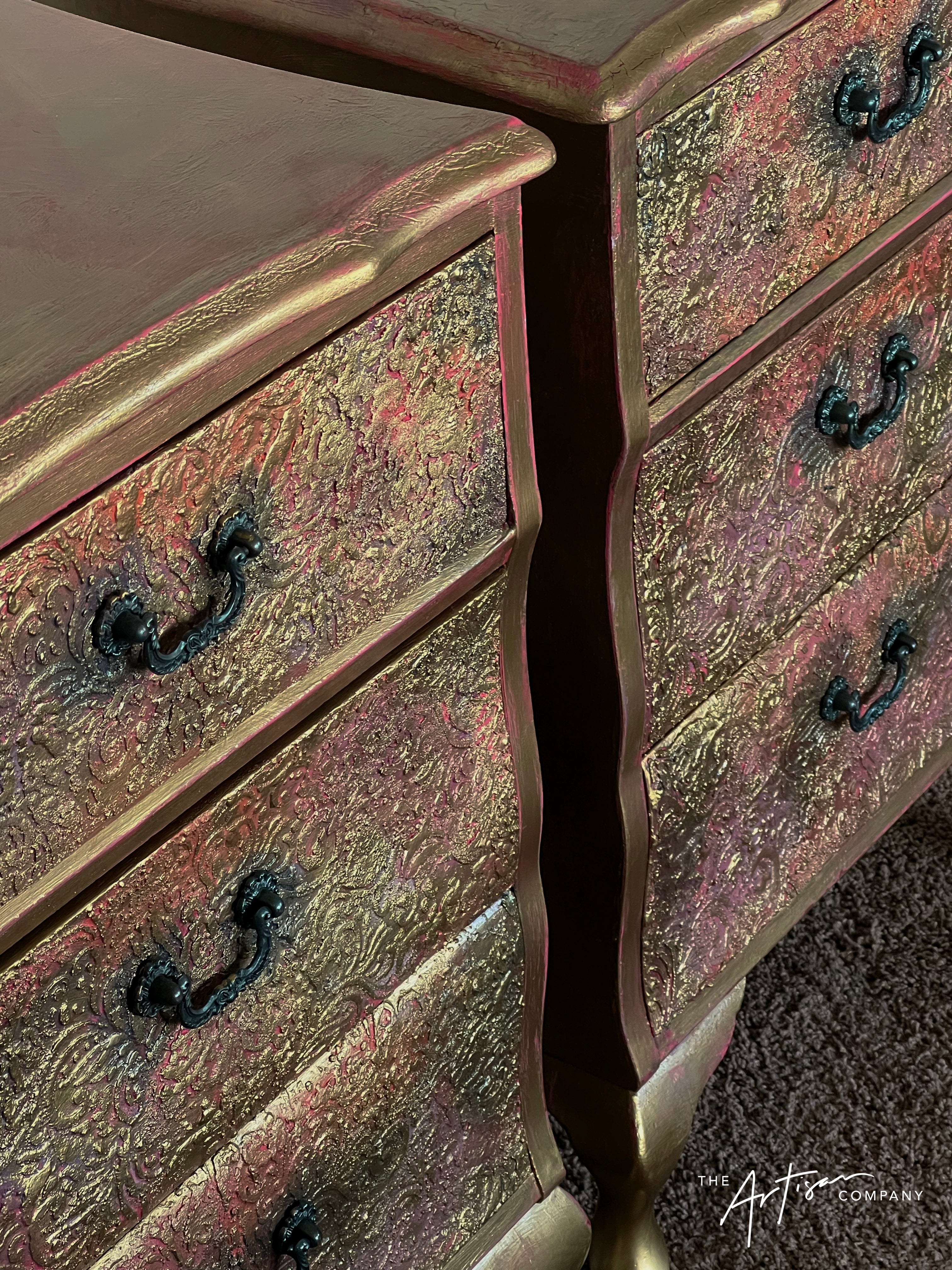 Not For Sale - Commission Bedside in Artisan stone stencil and Metallic Alchemy
