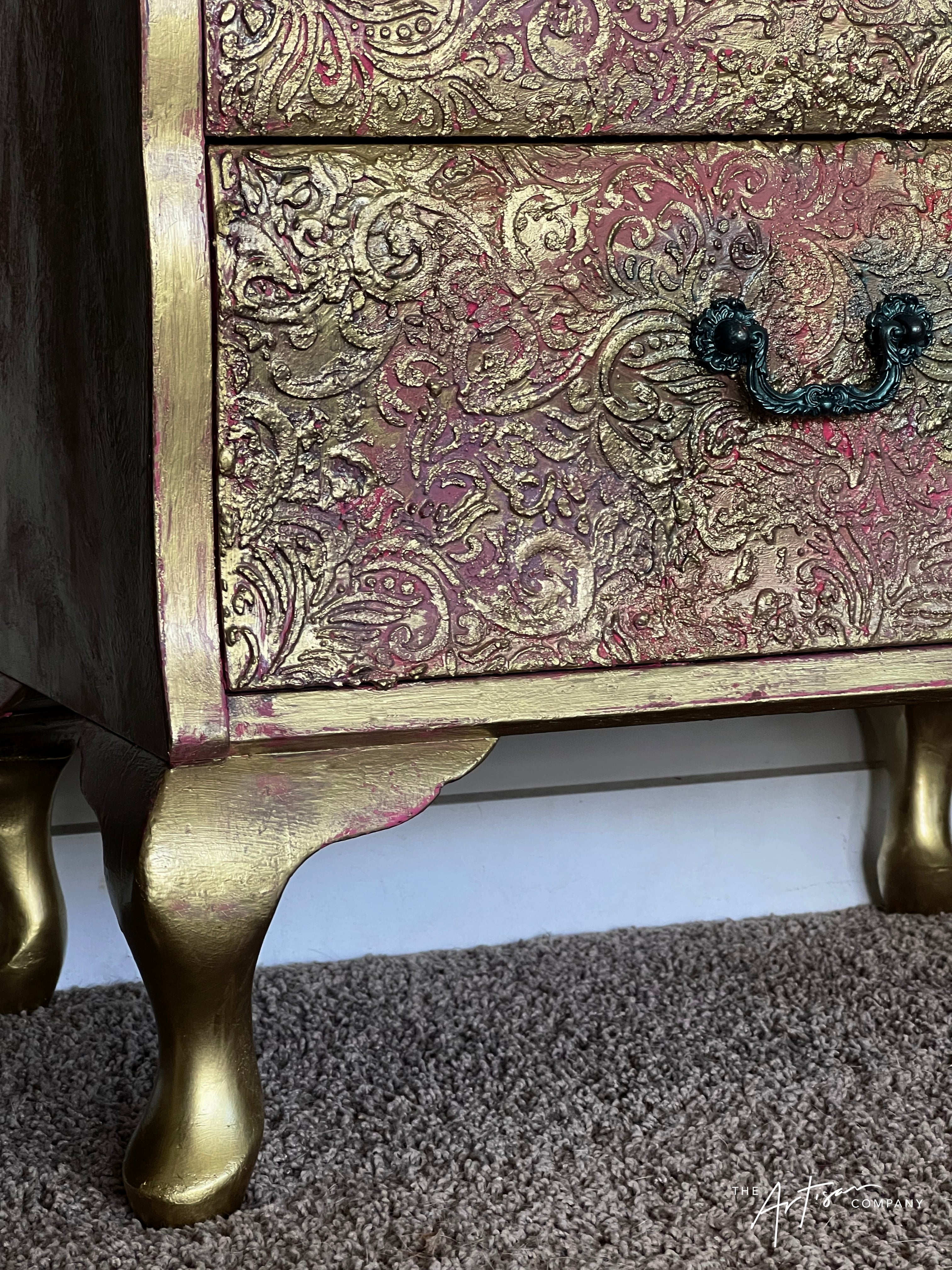 Not For Sale - Commission Bedside in Artisan stone stencil and Metallic Alchemy