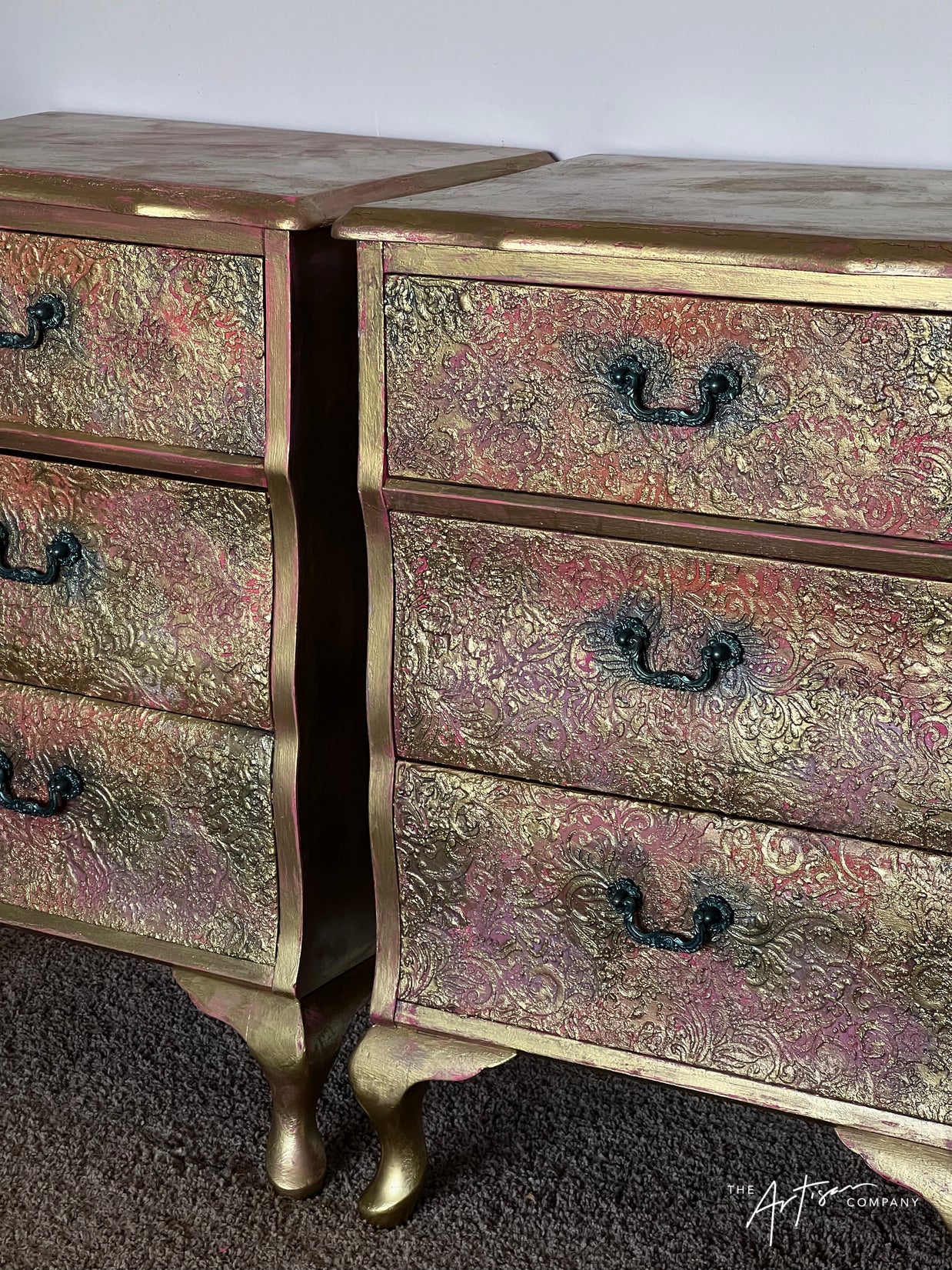 Not For Sale - Commission Bedside in Artisan stone stencil and Metallic Alchemy