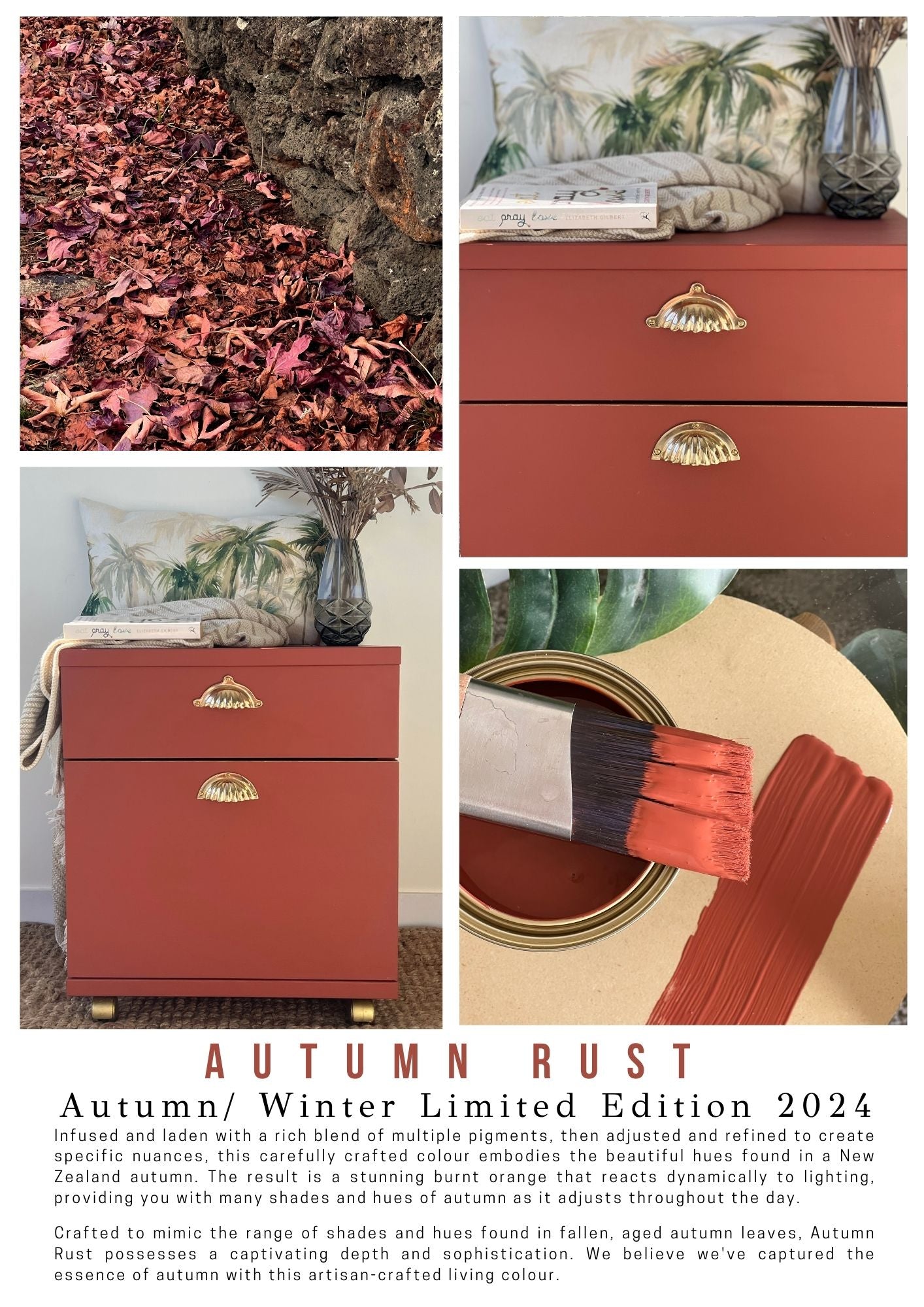 Earthy autumn-inspired interior using Autumn Rust Velvet Luxe and natural textures
