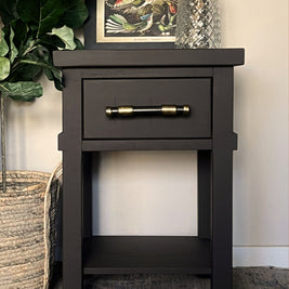 Midnight Brew used on a bedside  – sophisticated alternative to black wall paint