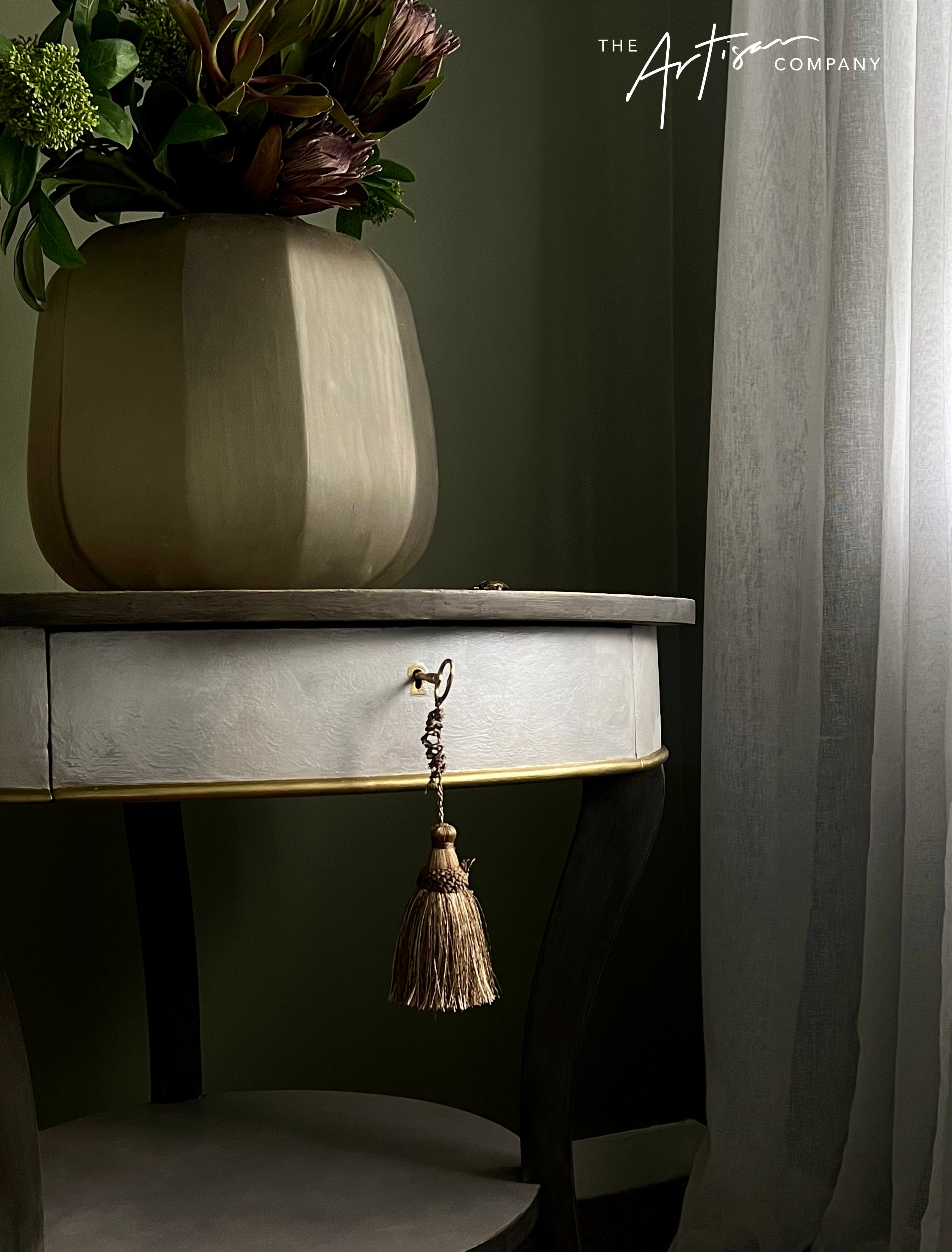 Not For Sale - Artisan Pearl Shell like finish with rustic wood look on entrance table (Video links included)
