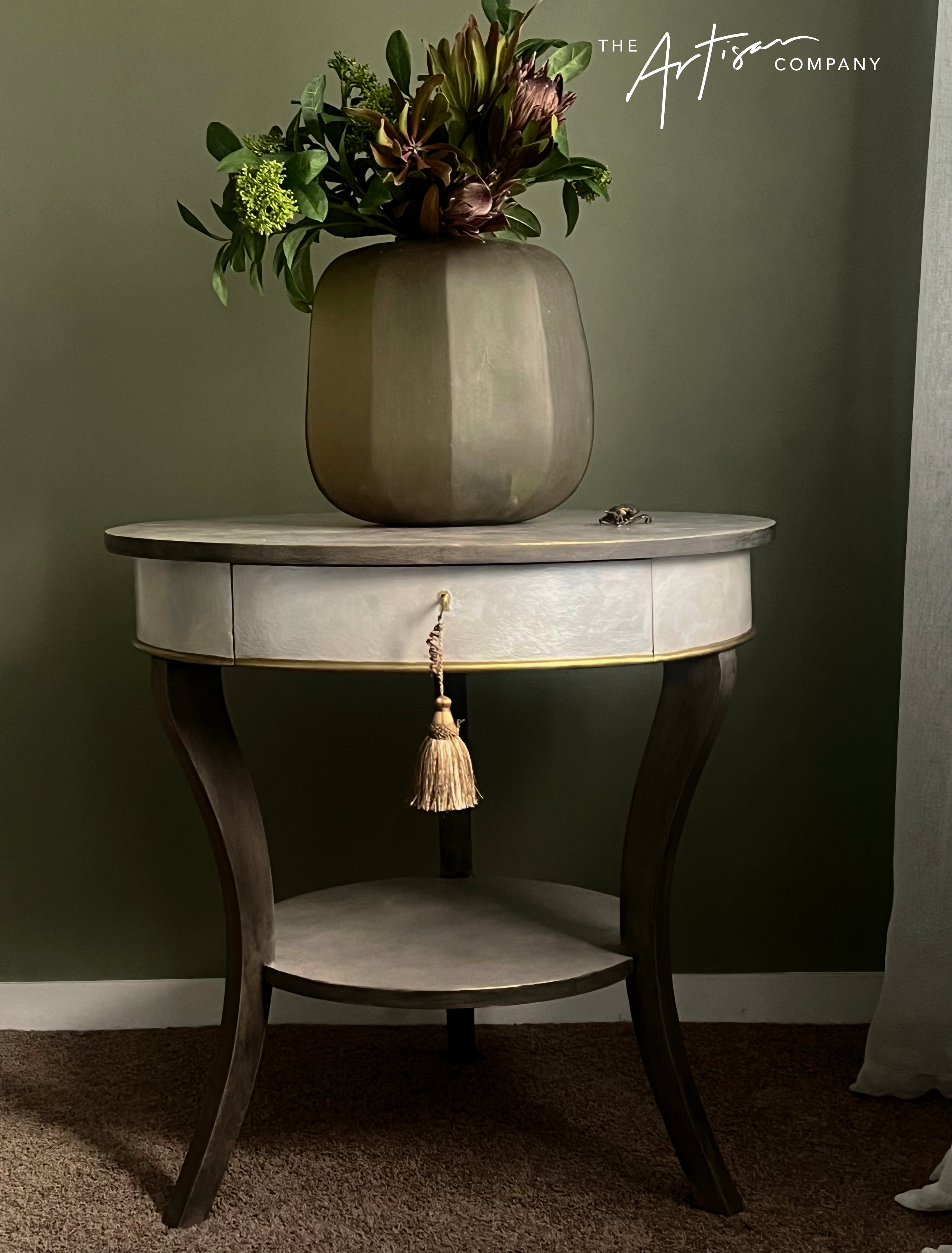 Not For Sale - Artisan Pearl Shell like finish with rustic wood look on entrance table (Video links included)