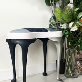 Not For Sale - Stool with Coastal Vibes in Artisan Velvet Luxe and Premium Chalk Paint - with painted fabric