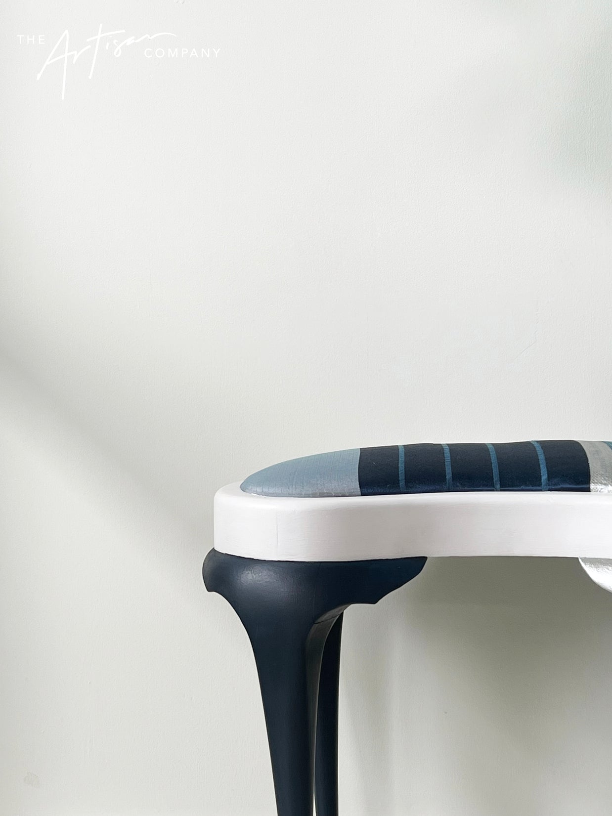 Not For Sale - Stool with Coastal Vibes in Artisan Velvet Luxe and Premium Chalk Paint - with painted fabric