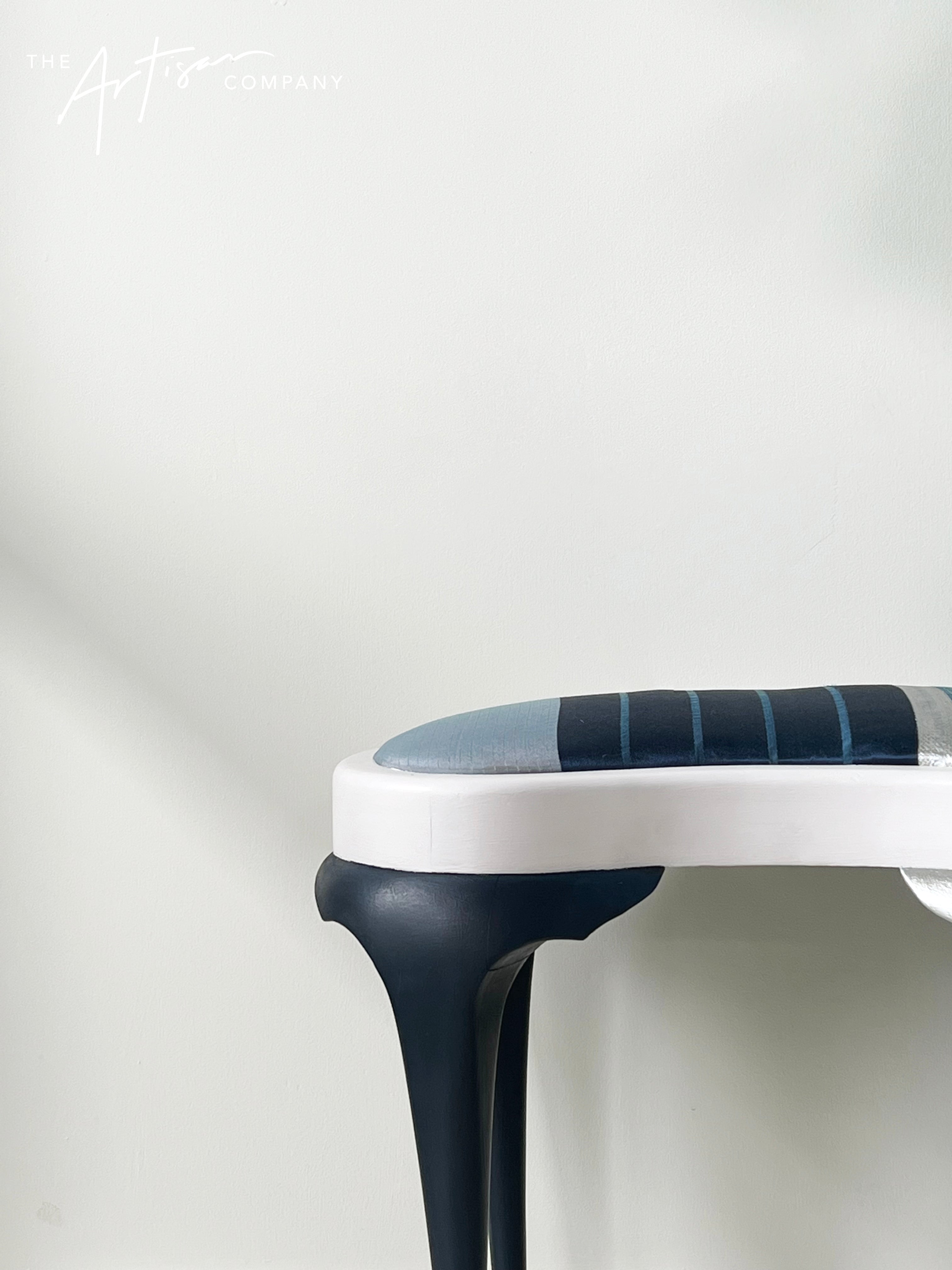 Not For Sale - Stool with Coastal Vibes in Artisan Velvet Luxe and Premium Chalk Paint - with painted fabric