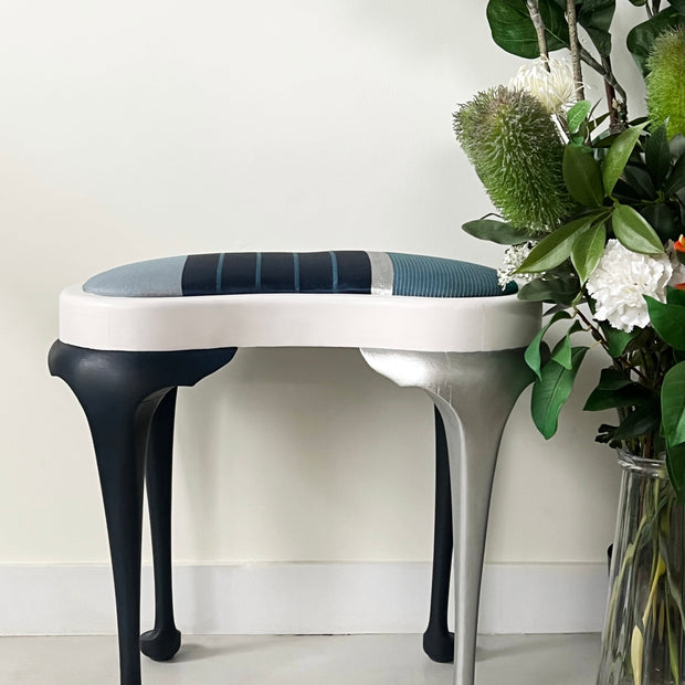 Not For Sale - Stool with Coastal Vibes in Artisan Velvet Luxe and Premium Chalk Paint - with painted fabric