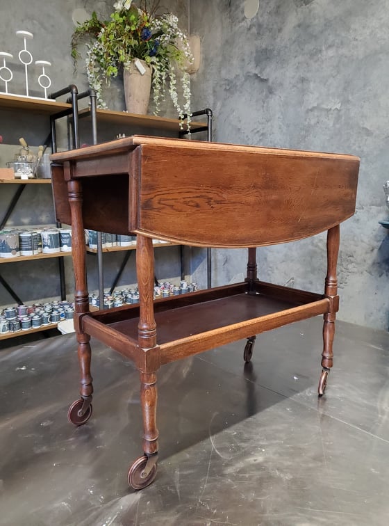 Not For Sale - Commissioned Oak Tea Trolley and side table in aged Metallics