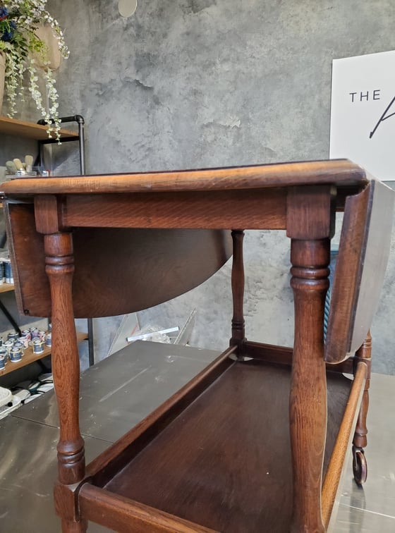 Not For Sale - Commissioned Oak Tea Trolley and side table in aged Metallics