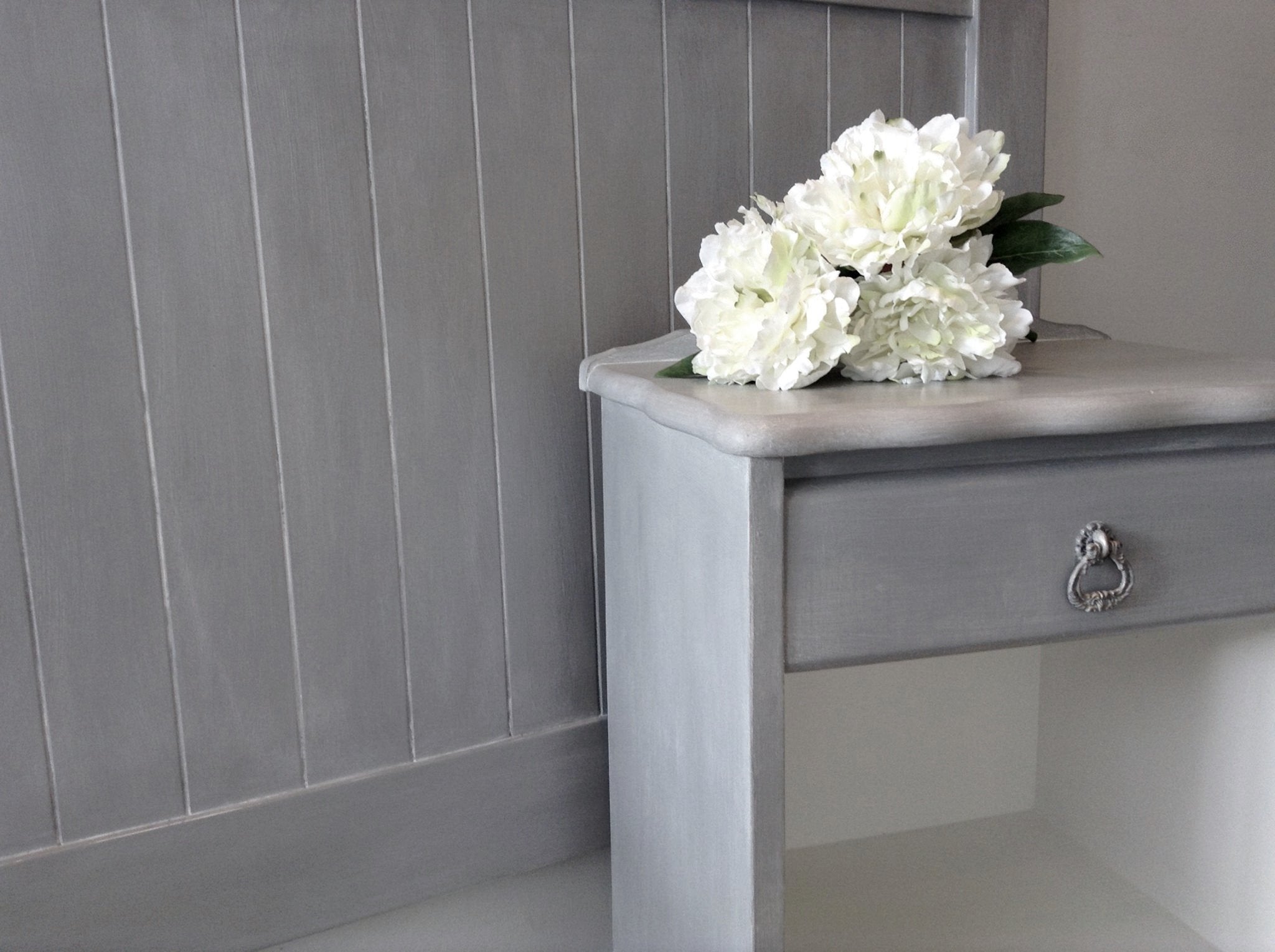 Not For Sale - Bedside & Headboard - Paris grey with a White wash