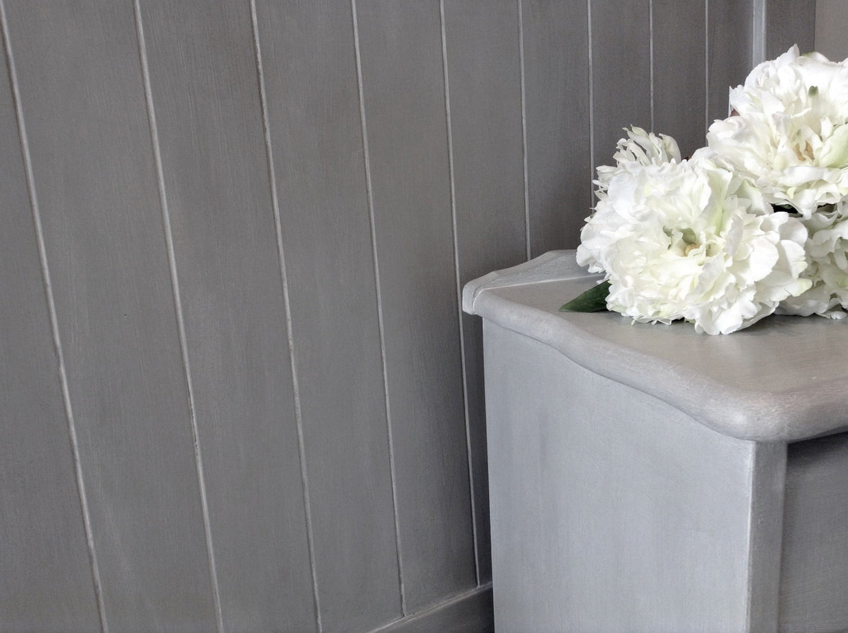 Not For Sale - Bedside & Headboard - Paris grey with a White wash