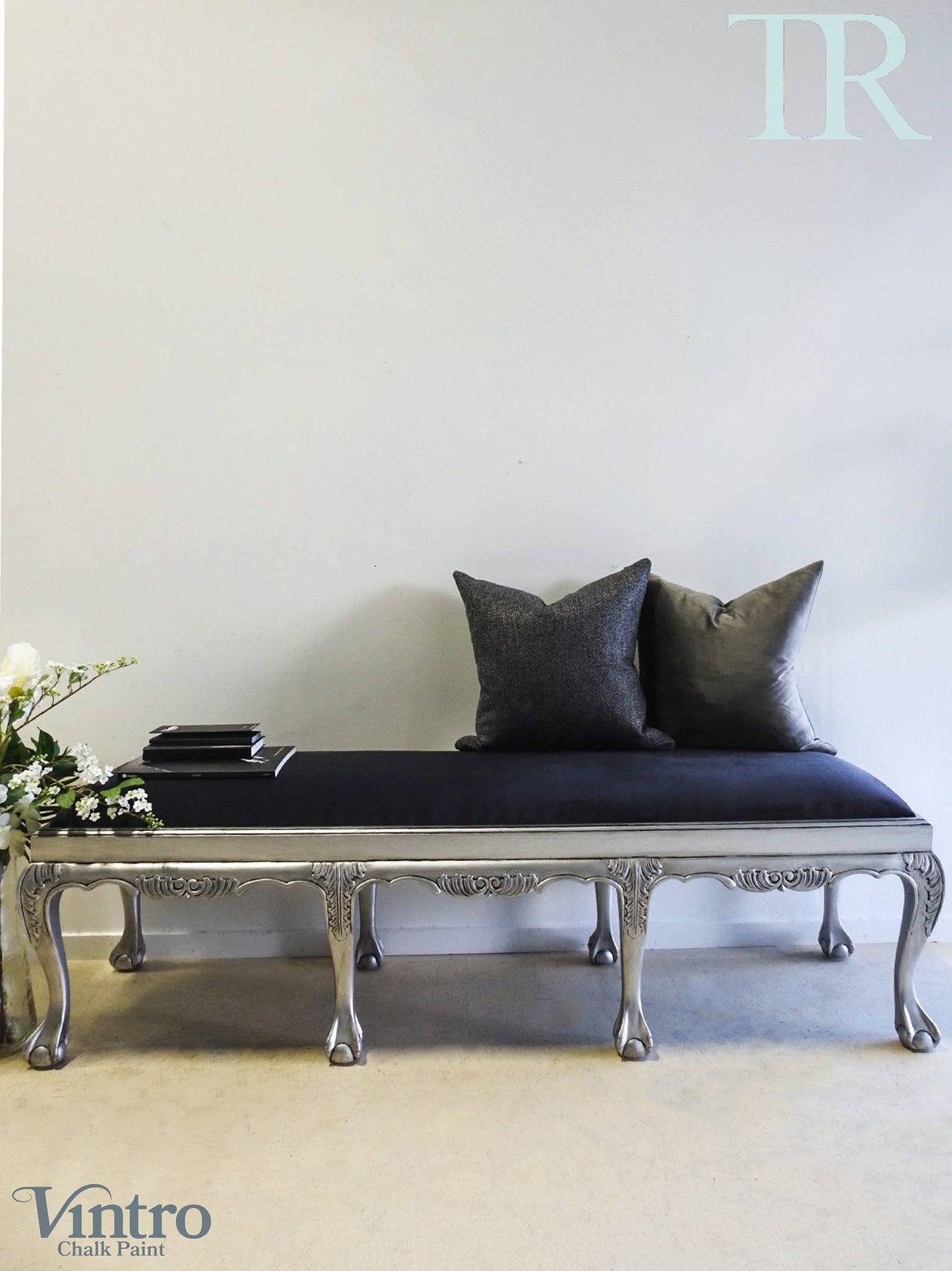 Silver Metallic Stool with antique glaze