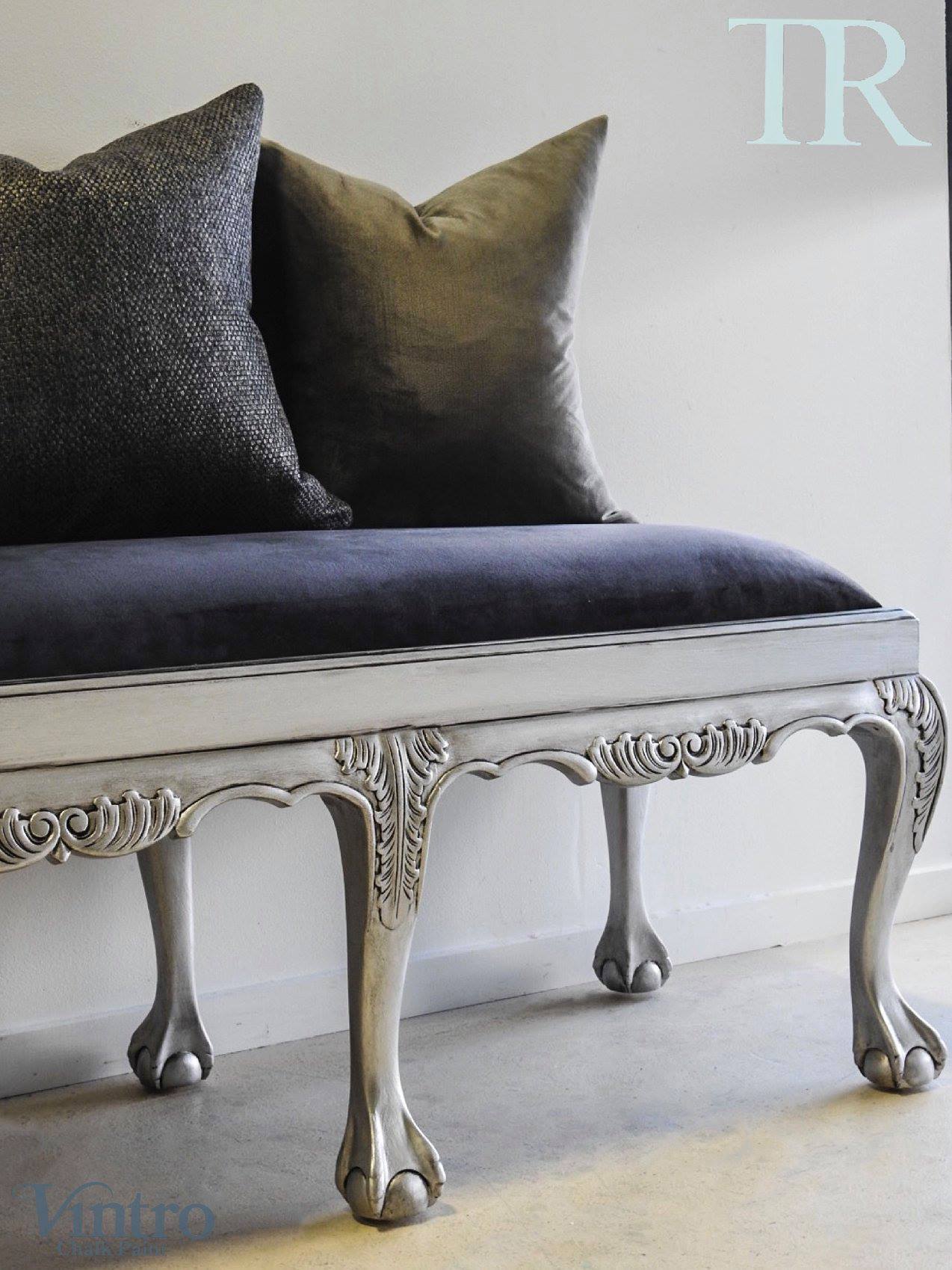 Silver Metallic Stool with antique glaze