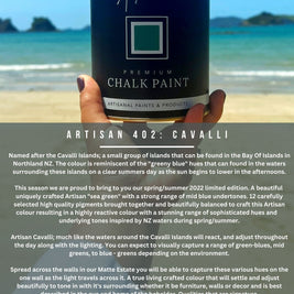 Tin of Cavalli chalk paint – blue-green NZ-inspired colour