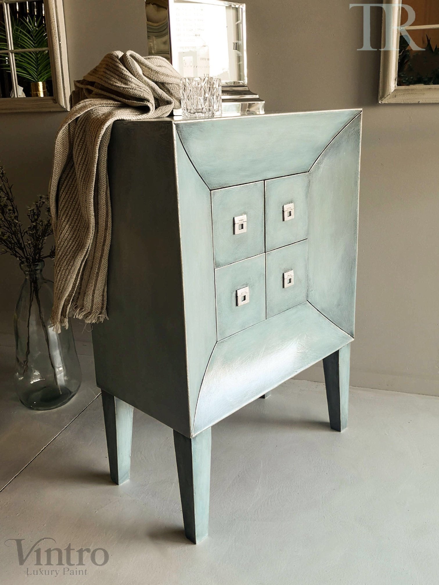 Not For Sale - Commissioned Drawers in layered blues with a subtle black glaze
