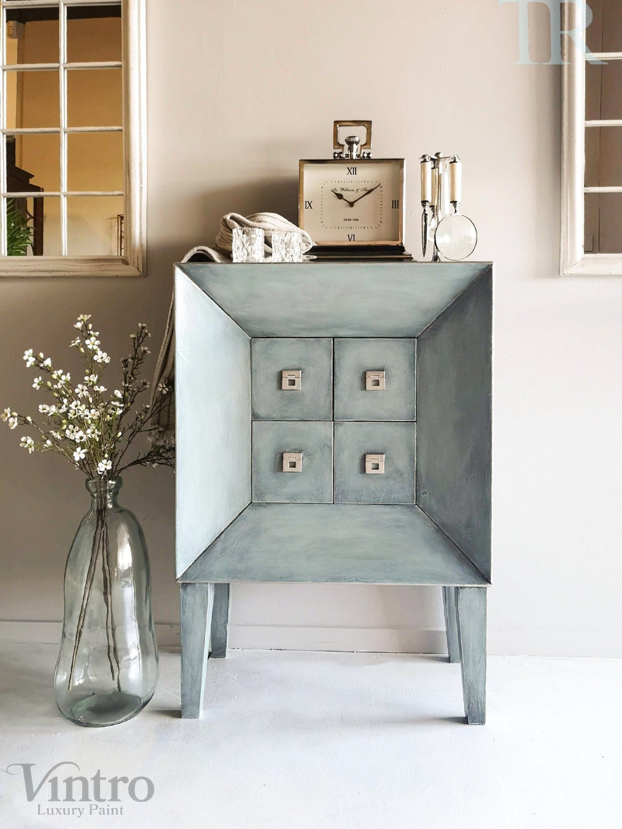 Not For Sale - Commissioned Drawers in layered blues with a subtle black glaze