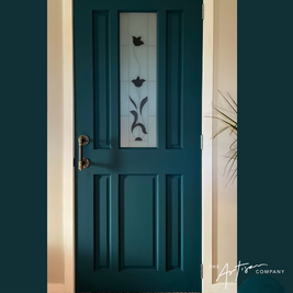 Kingsley chalk paint on a door – artisan blue-green finish with gold accents