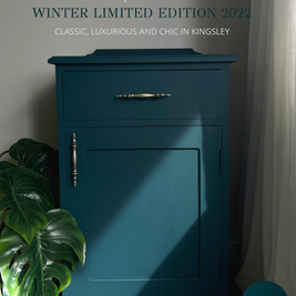 Upcycled furniture piece in Kingsley chalk paint – deep blue-green tone