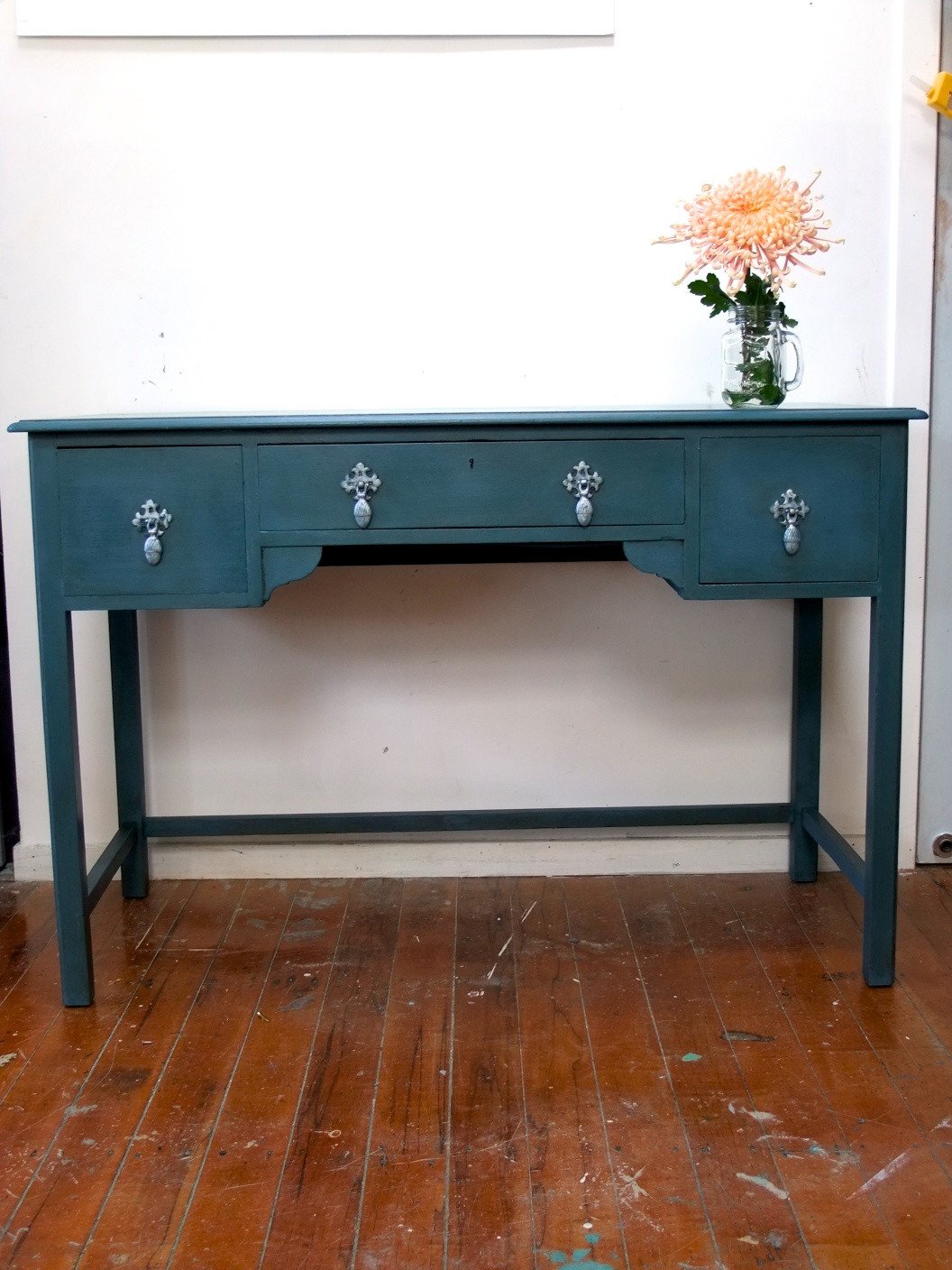 Not For Sale - Commissioned Antique dressing table into hall table in Aubusson Blue