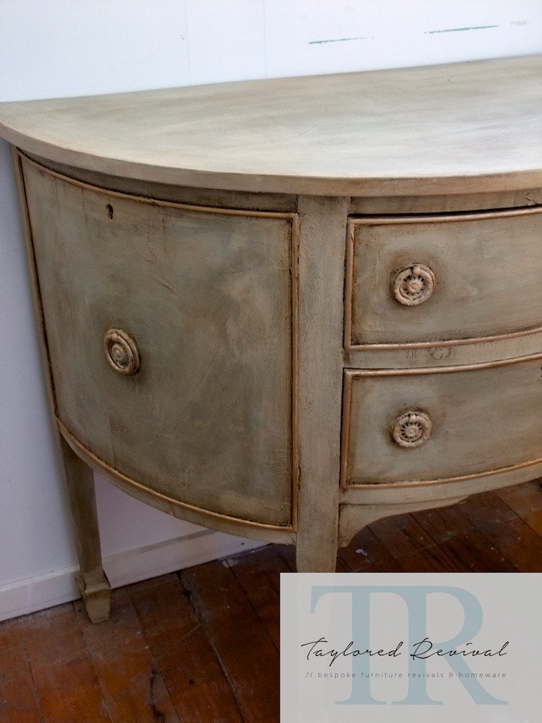 Not For Sale - Allesandra: Half round antique sideboard in Chateau Grey