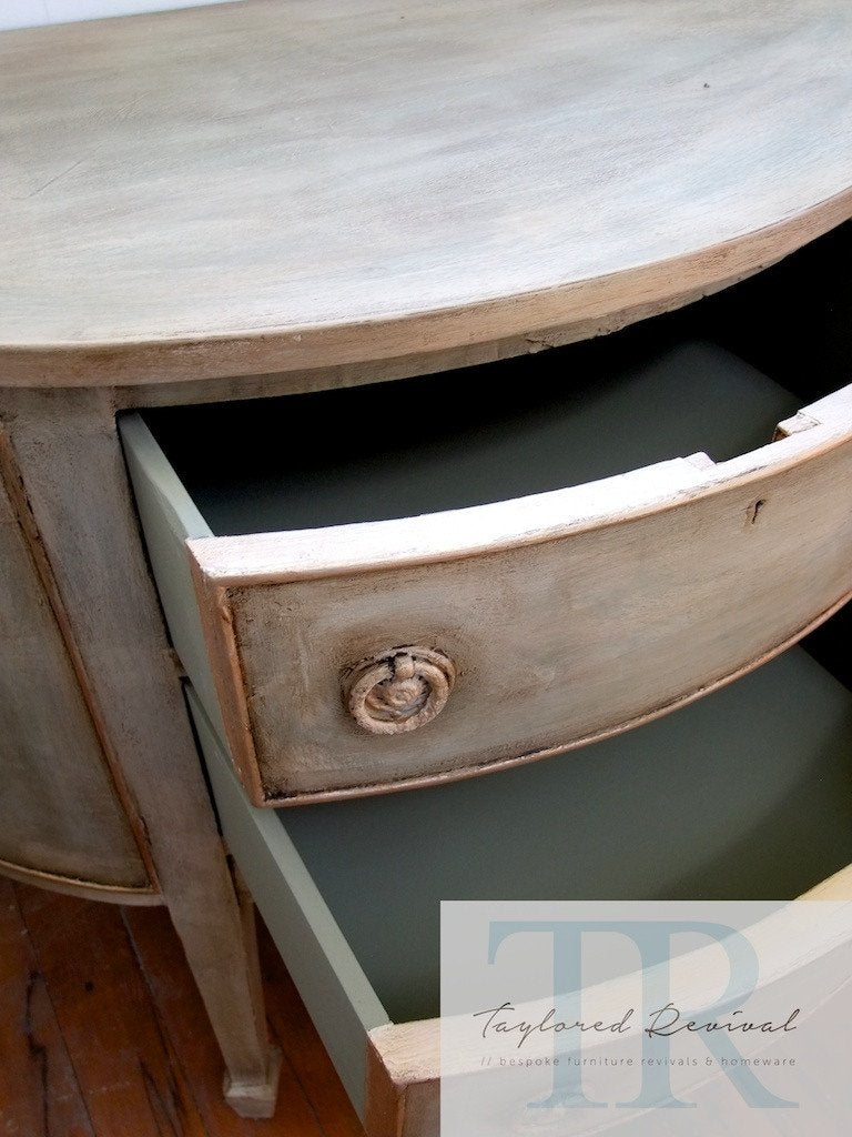 Not For Sale - Allesandra: Half round antique sideboard in Chateau Grey