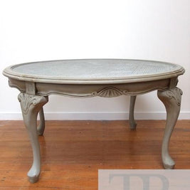 Not For Sale - Ainsley: Round rattan coffee table with ornate detailing