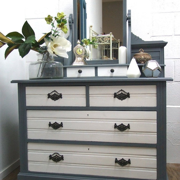 Not For Sale - Amelia: hand painted solid oak dressing table in custom blended Graphite and Pure White