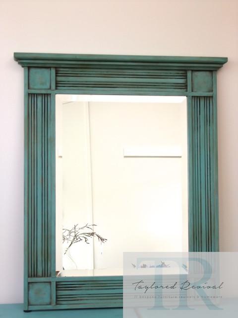 Not For Sale - Angelique: Solid wood mirror with bevelled edge in turquoise green