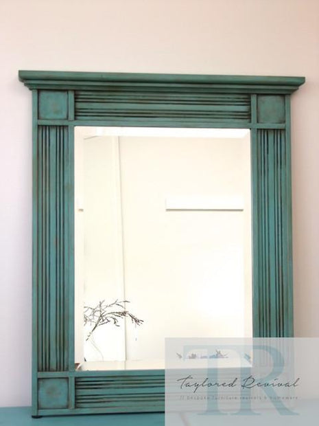 Not For Sale - Angelique: Solid wood mirror with bevelled edge in turquoise green