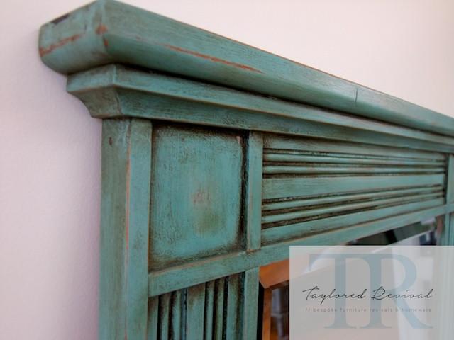 Not For Sale - Angelique: Solid wood mirror with bevelled edge in turquoise green