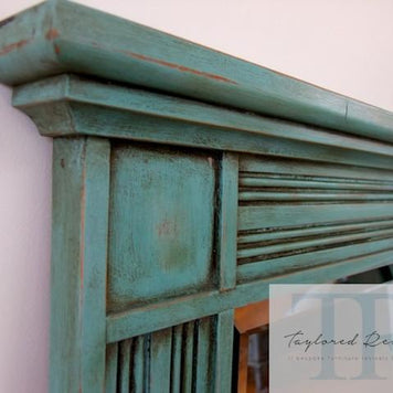Not For Sale - Angelique: Solid wood mirror with bevelled edge in turquoise green