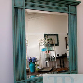 Not For Sale - Angelique: Solid wood mirror with bevelled edge in turquoise green