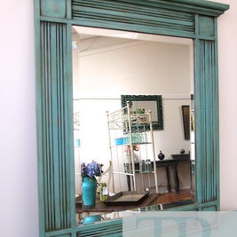 Not For Sale - Angelique: Solid wood mirror with bevelled edge in turquoise green