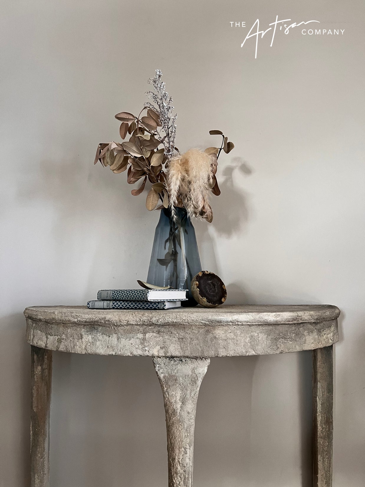 Not For Sale - Mahogany half round table in Artisan Stone  - Tuscan style stone finish