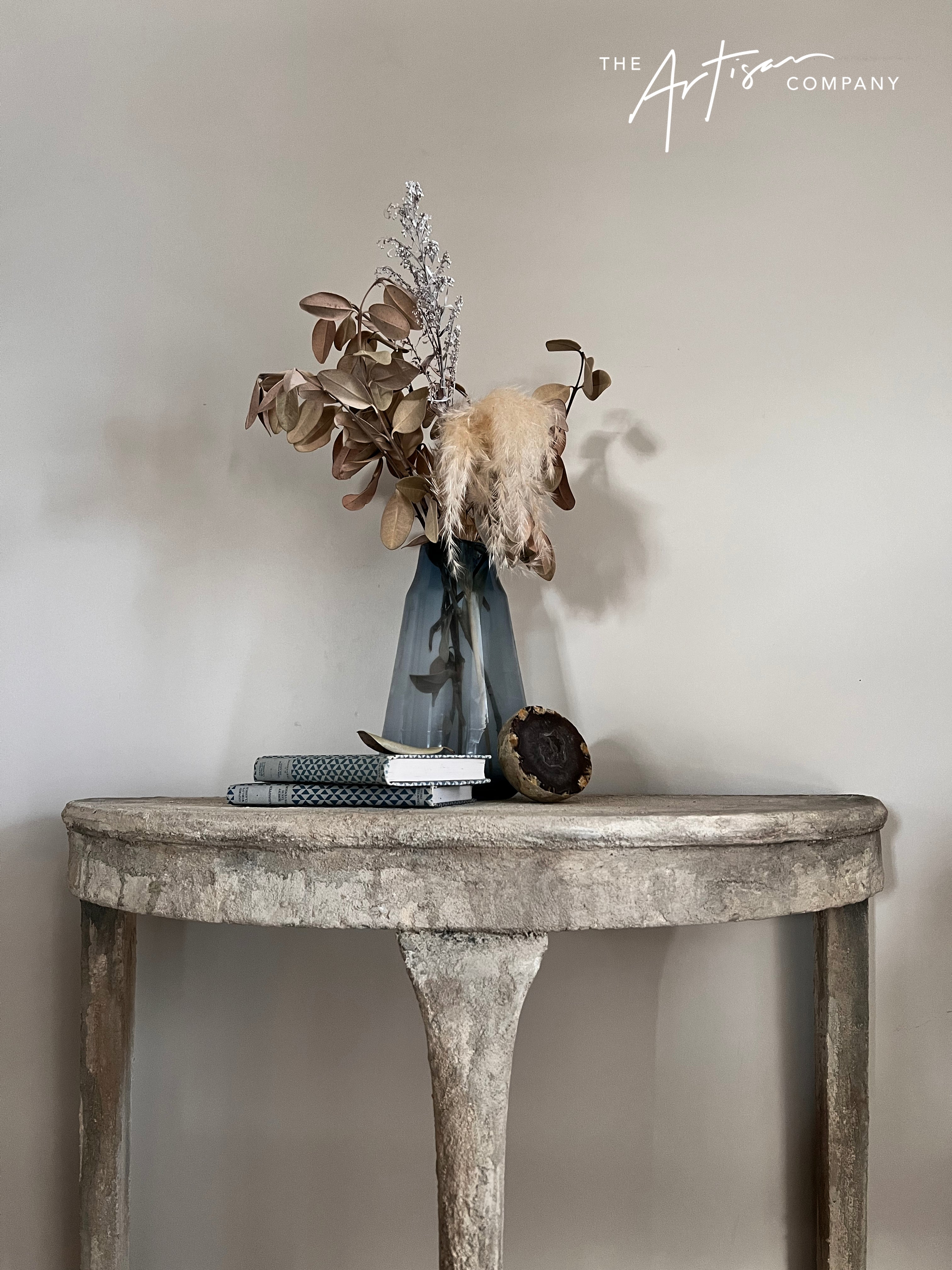 Not For Sale - Mahogany half round table in Artisan Stone  - Tuscan style stone finish