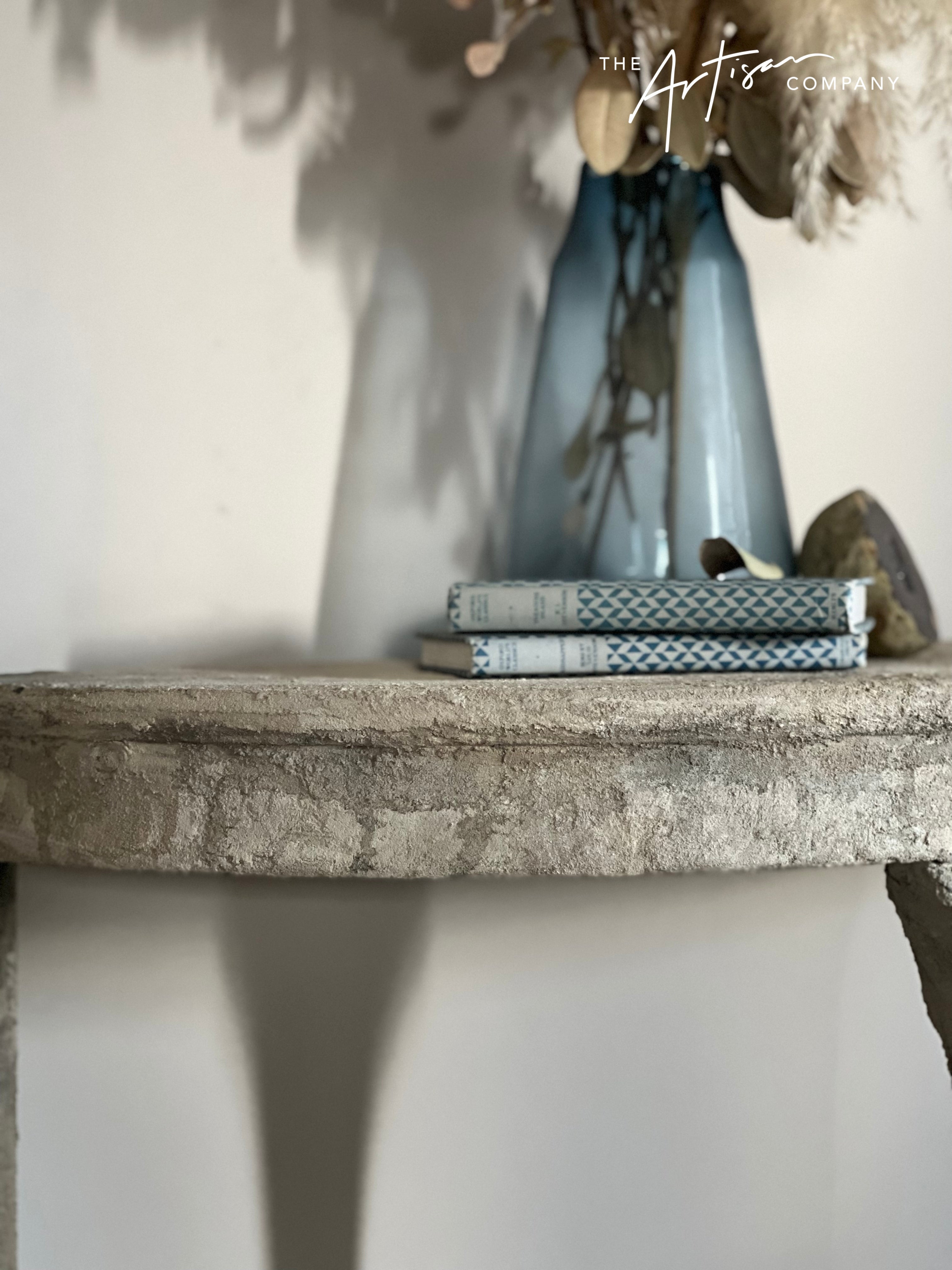 Not For Sale - Mahogany half round table in Artisan Stone  - Tuscan style stone finish