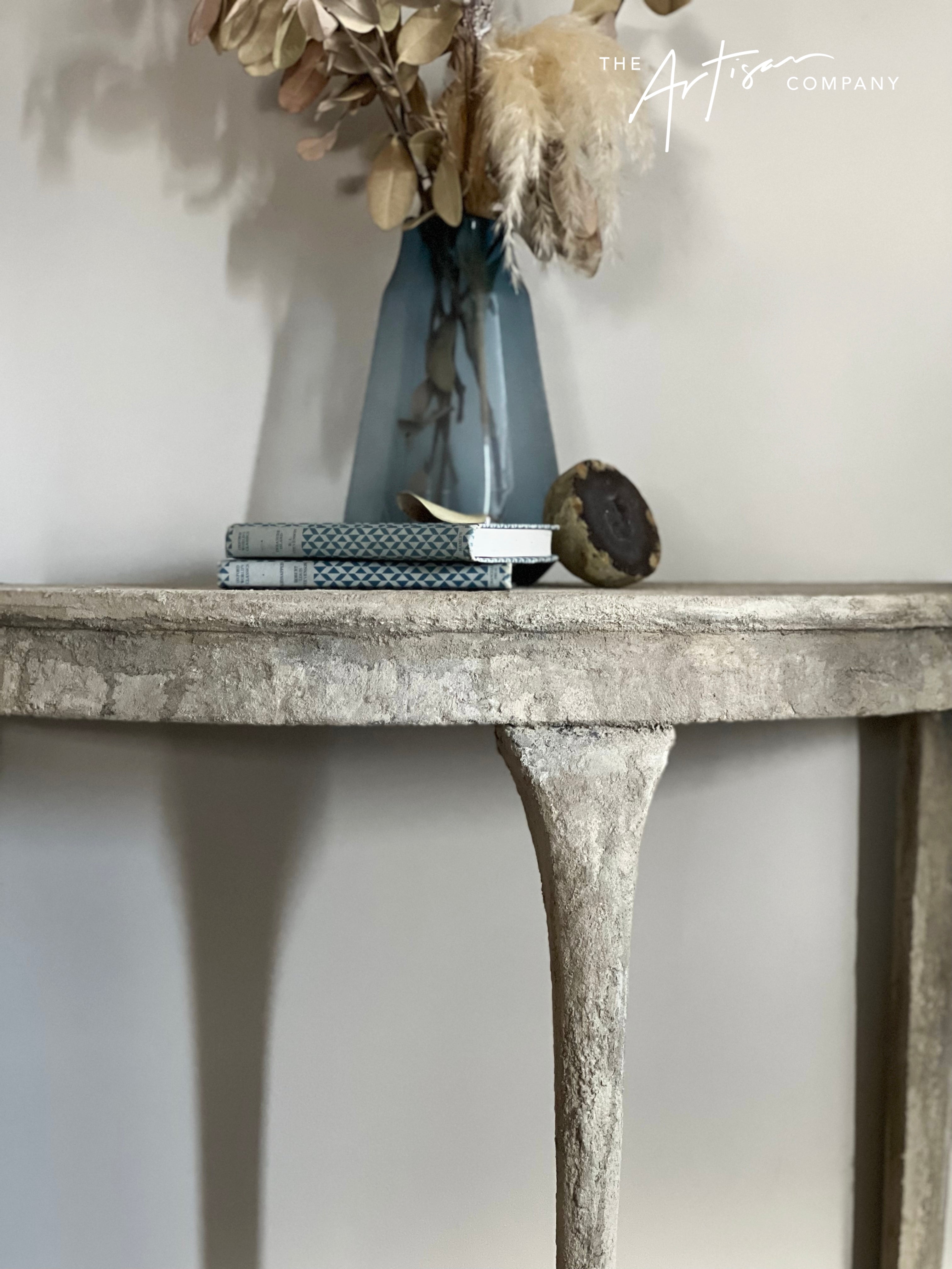Not For Sale - Mahogany half round table in Artisan Stone  - Tuscan style stone finish