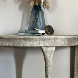 Not For Sale - Mahogany half round table in Artisan Stone  - Tuscan style stone finish